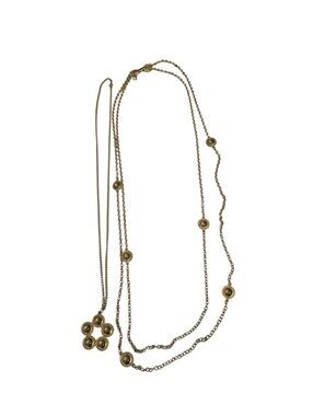 Vintage Celebrity 2 or 3 Strand Gold Tone Necklace Clear Round Bead Accents READ